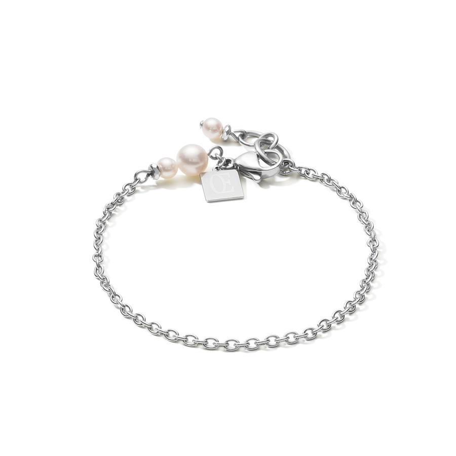 Bracelet chaîne en Y & Anneau Perles d'eau douce & acier inoxydable blanc-argenté