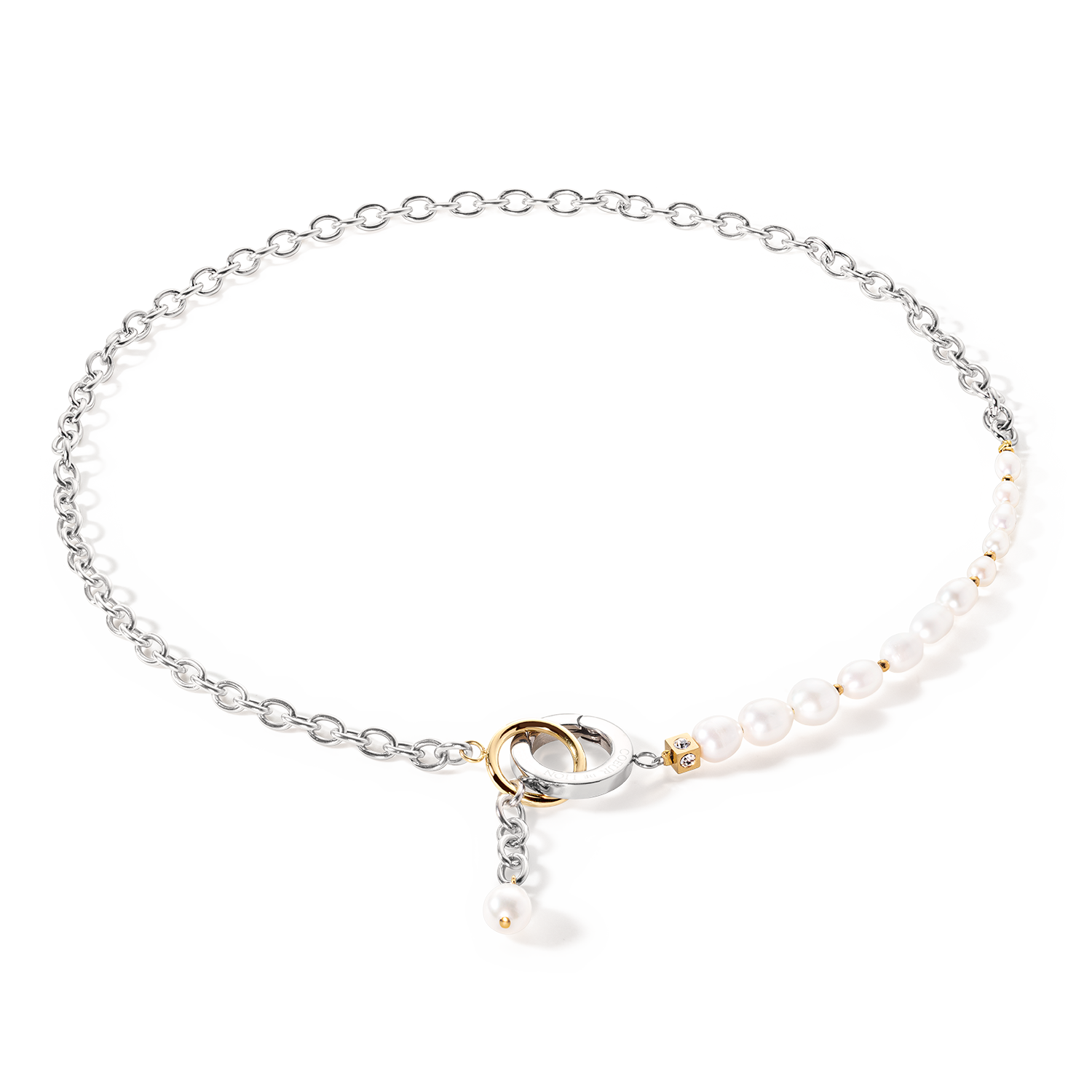 Collier Y & Perles d'eau Douce ovales avec O-ring bicolores