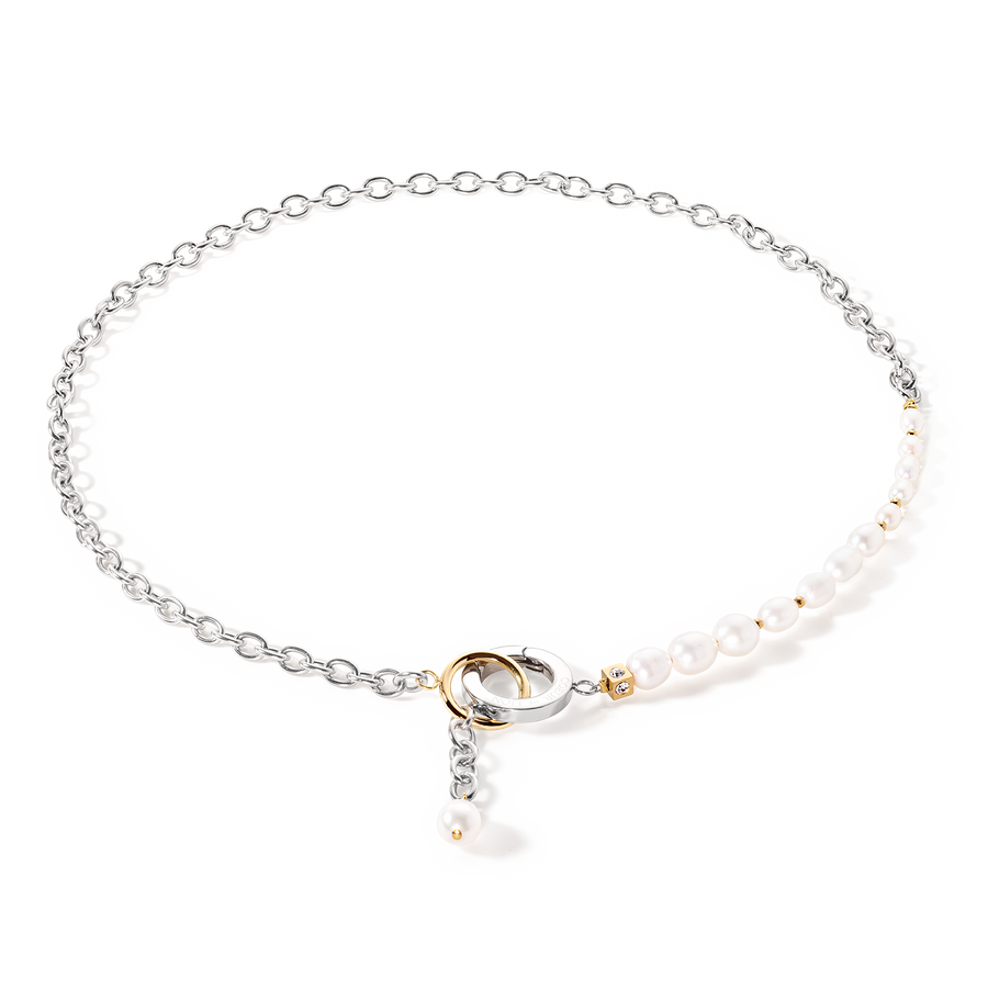 Collier Y & Perles d'eau Douce ovales avec O-ring bicolores