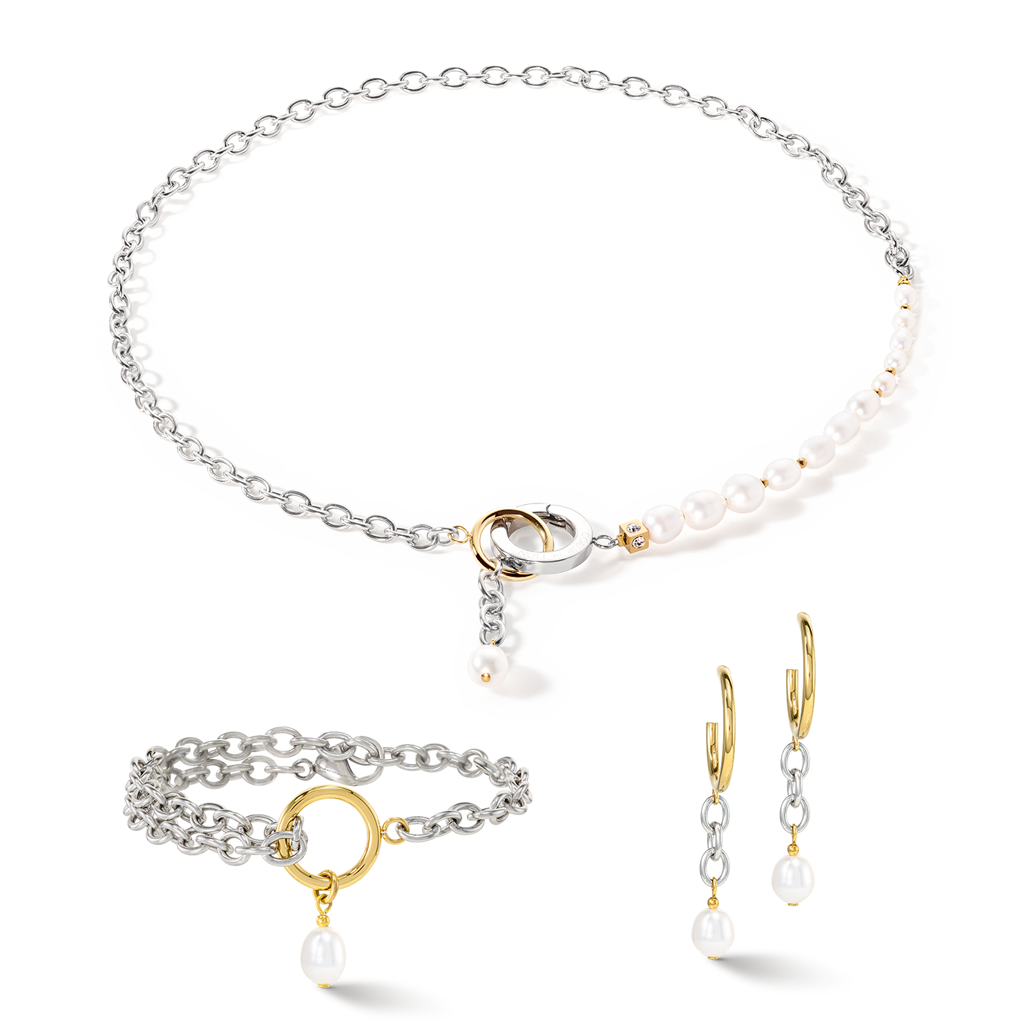 Collier Y & Perles d'eau Douce ovales avec O-ring bicolores