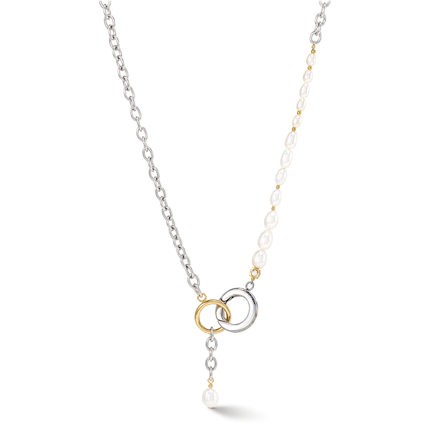 Collier Y & Perles d'eau Douce ovales avec O-ring bicolores