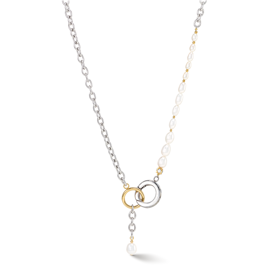 Collier Y & Perles d'eau Douce ovales avec O-ring bicolores