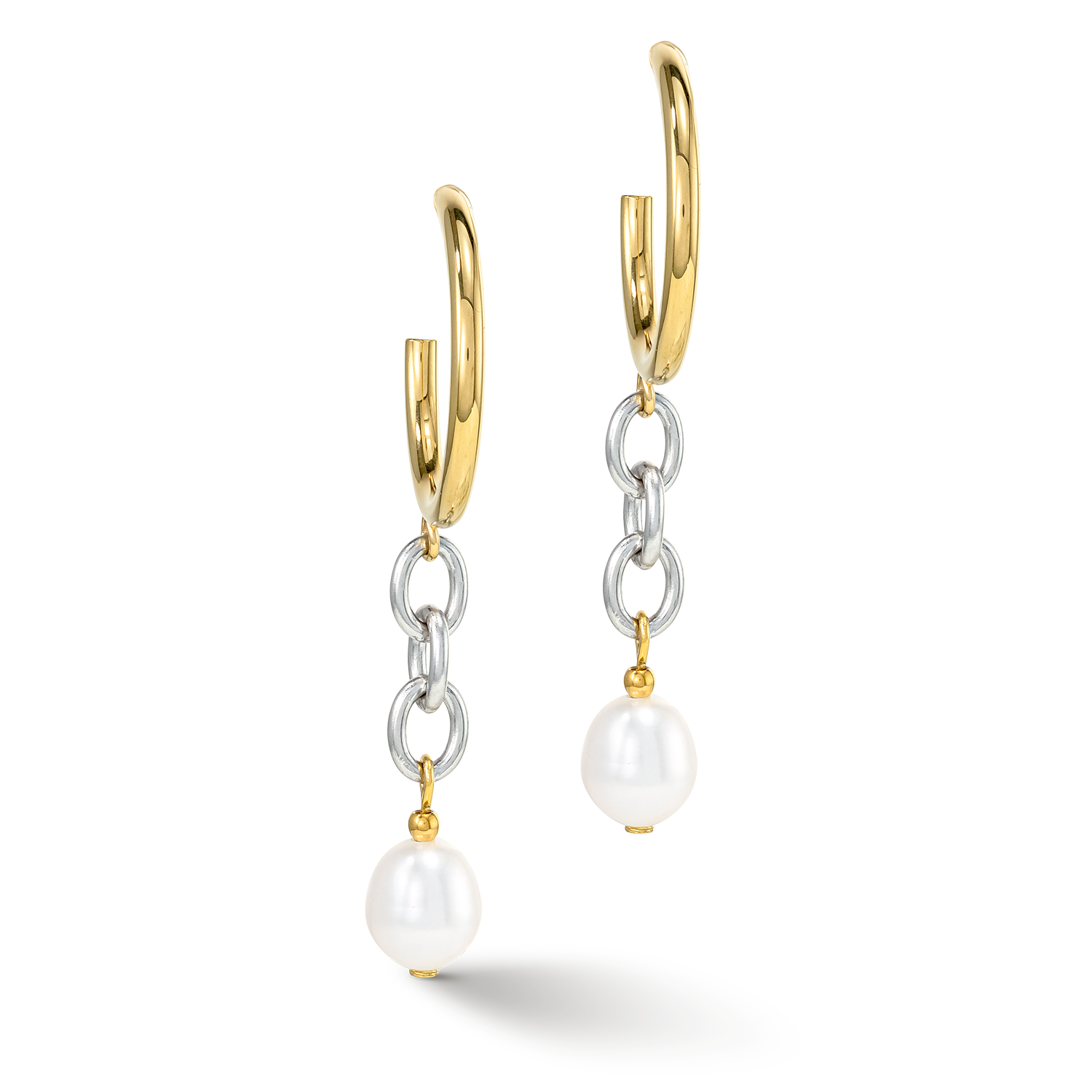 Boucles d'oreille Y & Perles d'eau Douce ovales avec O-ring bicolores