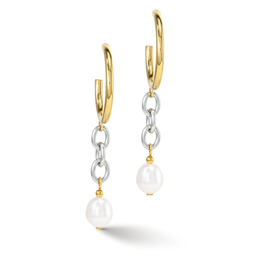 Boucles d'oreille Y & Perles d'eau Douce ovales avec O-ring bicolores