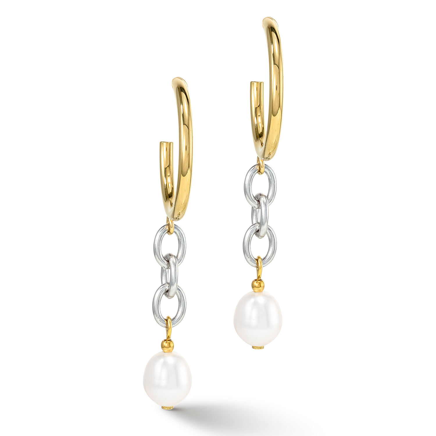 Boucles d'oreille Y & Perles d'eau Douce ovales avec O-ring bicolores