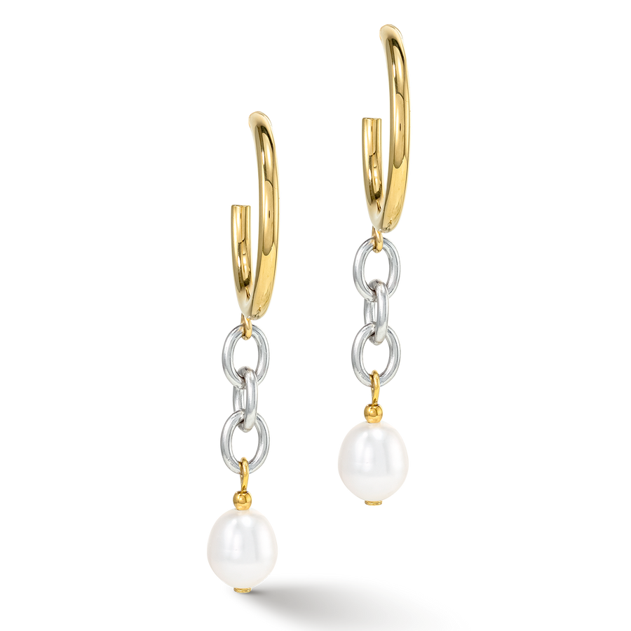 Boucles d'oreille Y & Perles d'eau Douce ovales avec O-ring bicolores