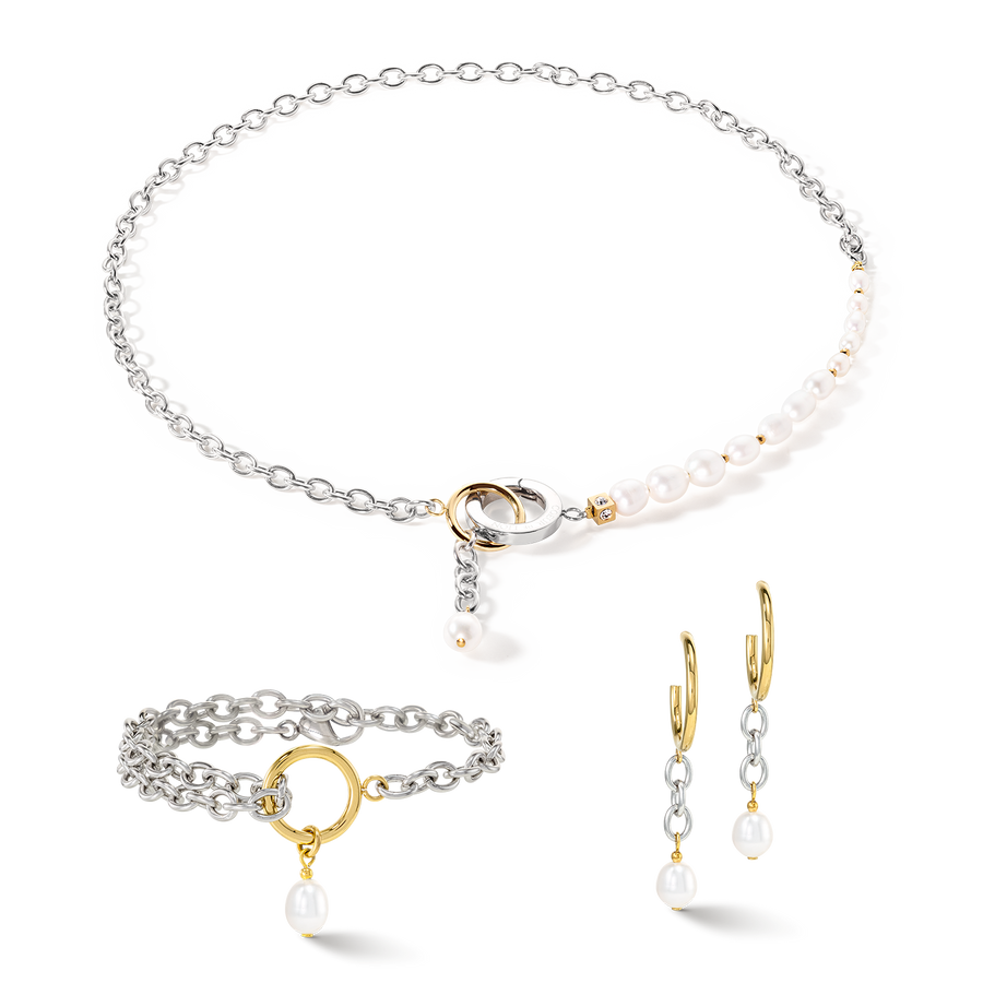Boucles d'oreille Y & Perles d'eau Douce ovales avec O-ring bicolores