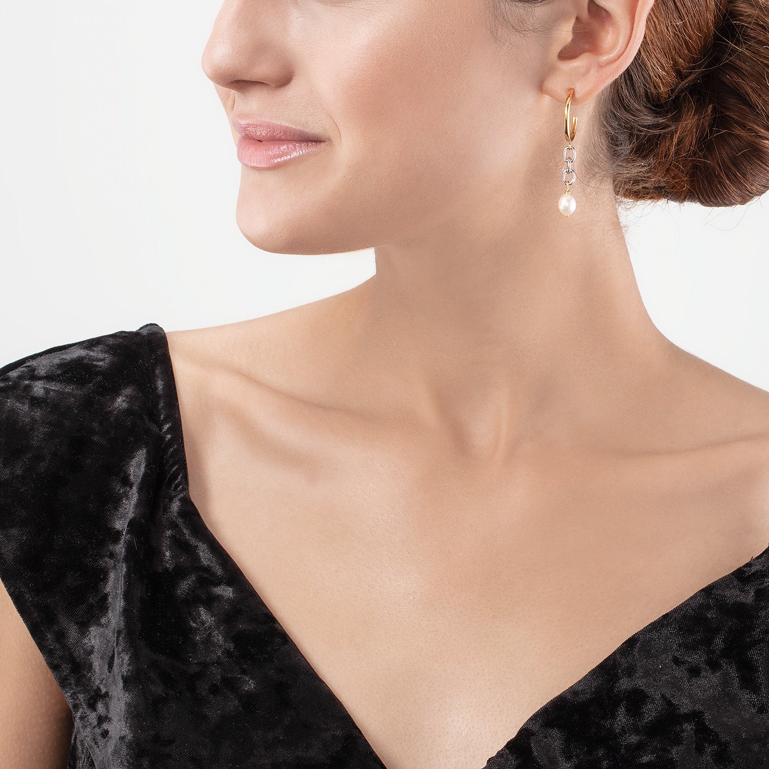 Boucles d'oreille Y & Perles d'eau Douce ovales avec O-ring bicolores