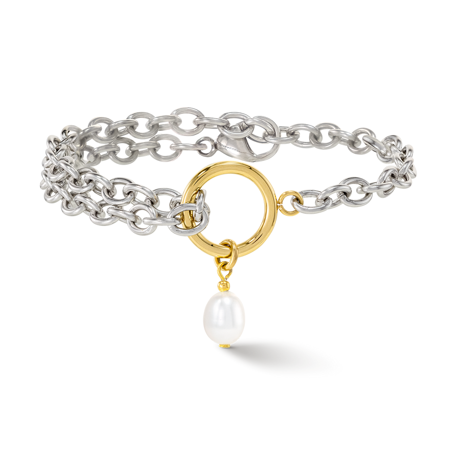 Bracelet Y & Perles d'eau Douce ovales avec O-ring bicolores