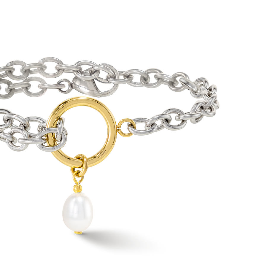 Bracelet Y & Perles d'eau Douce ovales avec O-ring bicolores