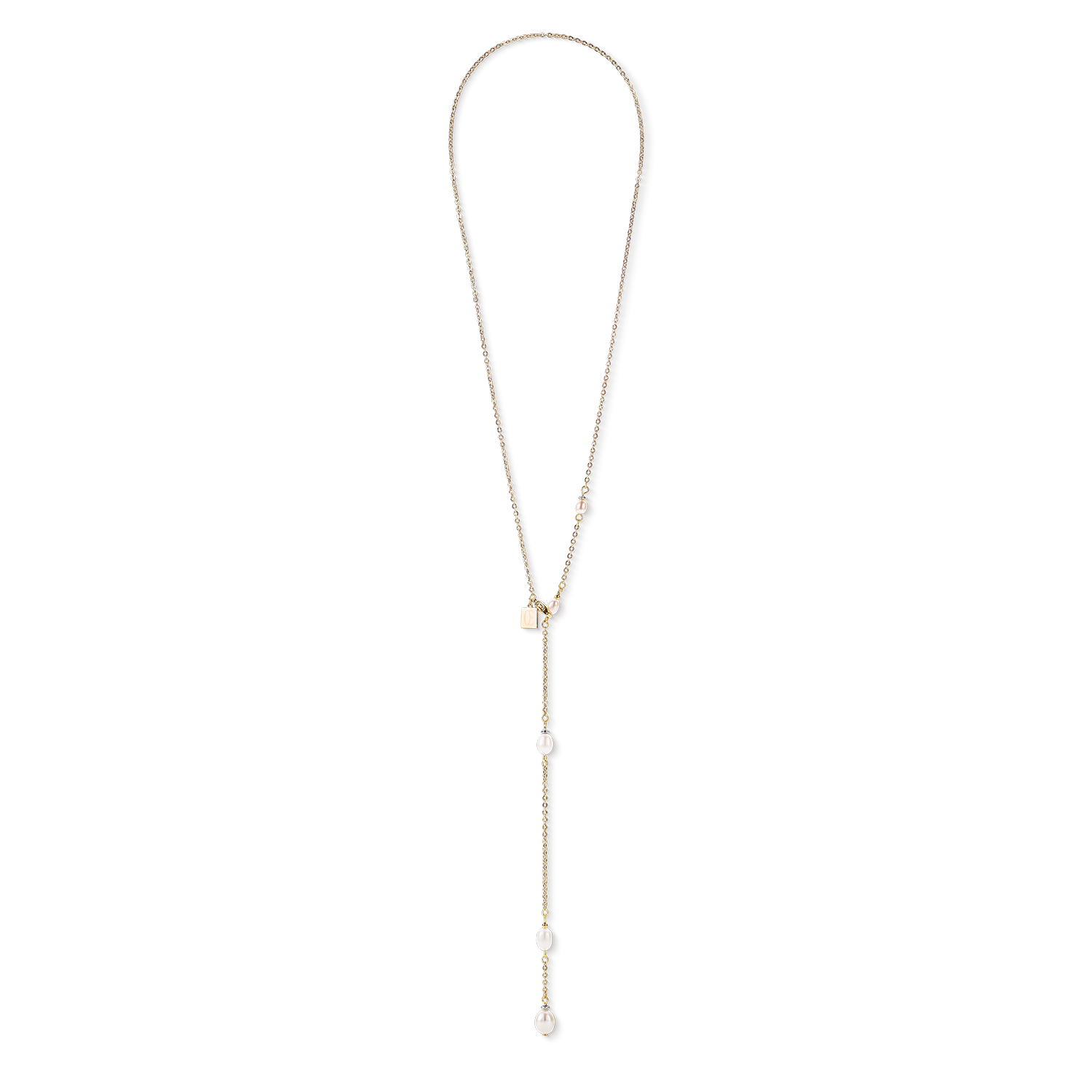 Collier chaîne en Y & Perles d'eau Douce ovales or blanc