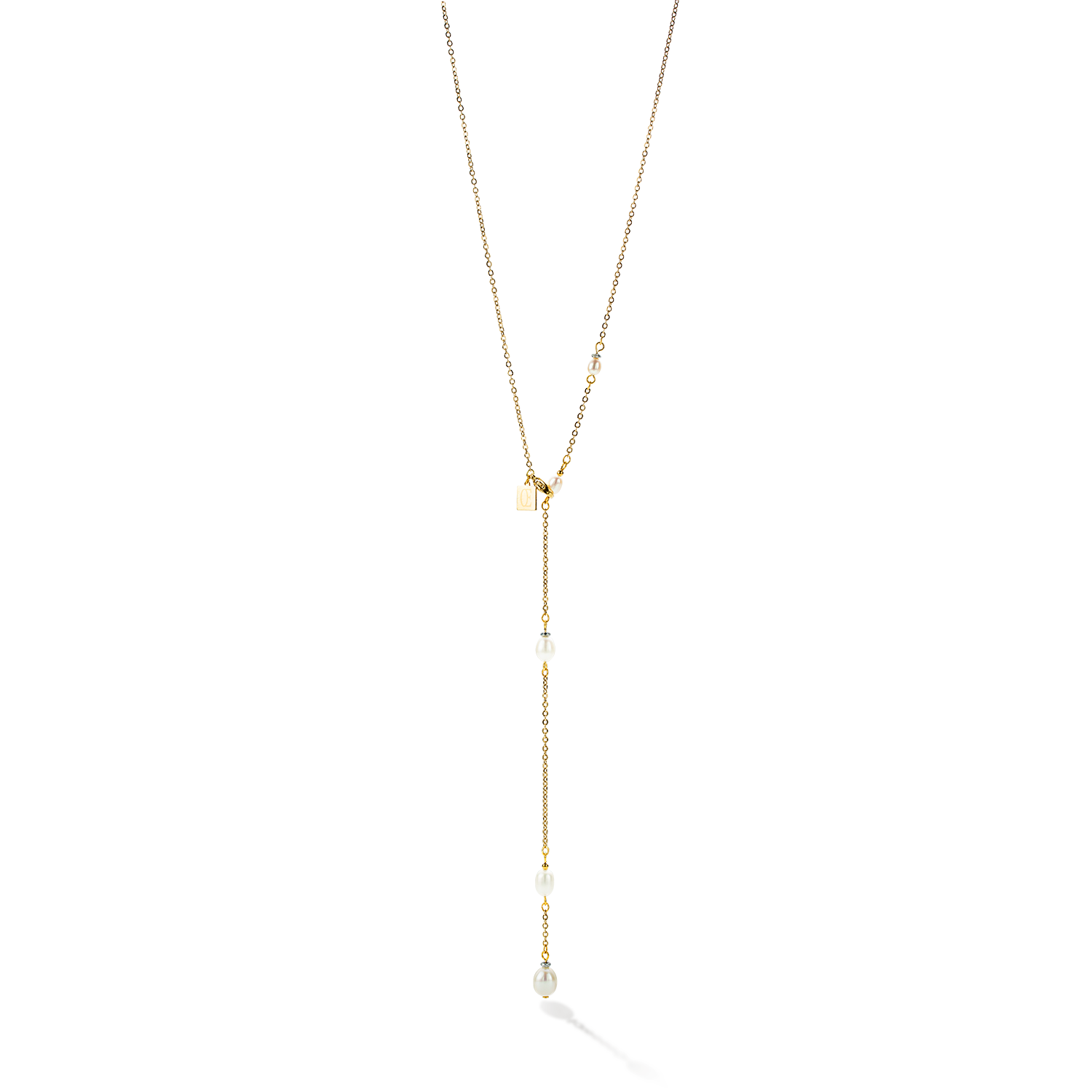Collier chaîne en Y & Perles d'eau Douce ovales or blanc