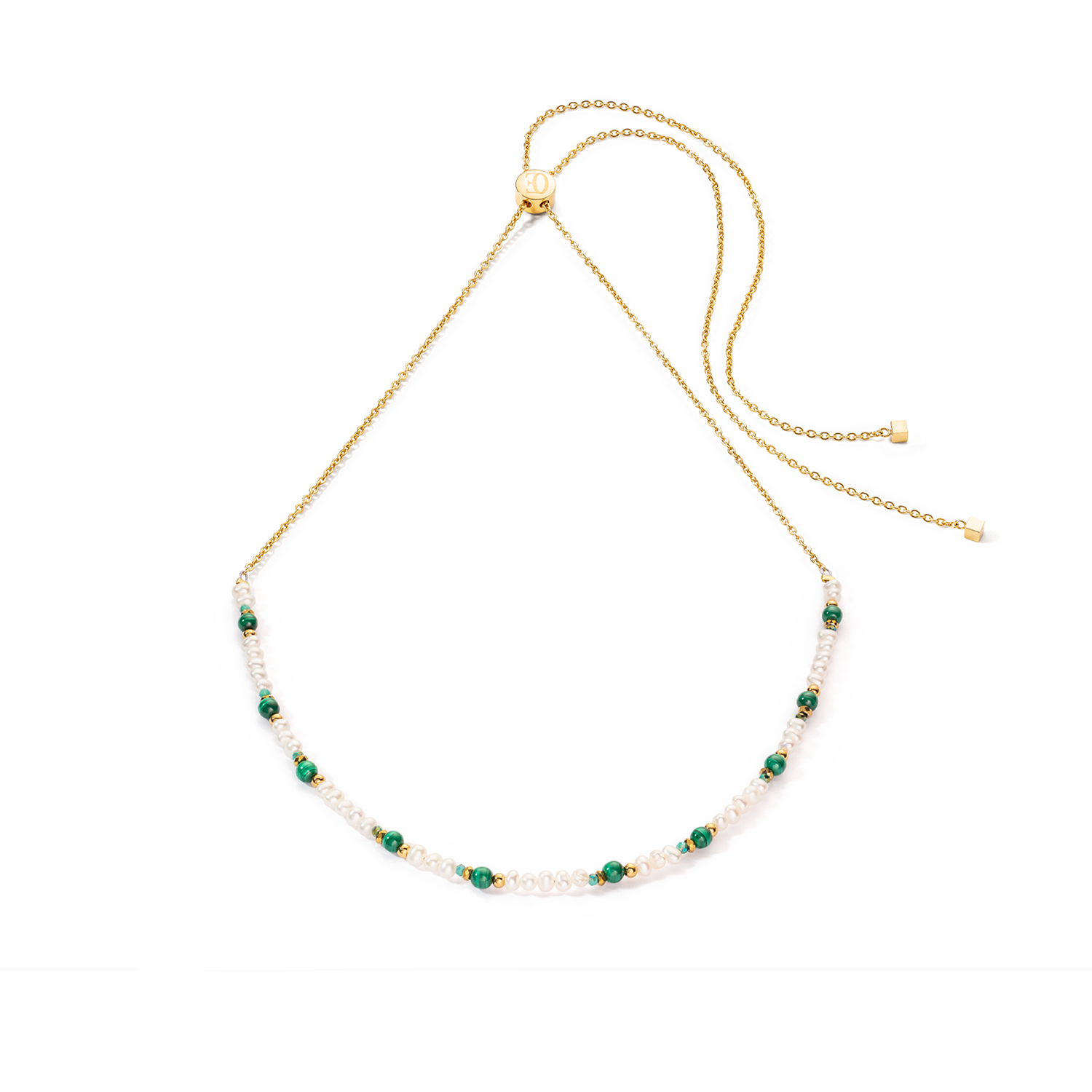 Collier Harmony Perles d'eau douce et malachite or