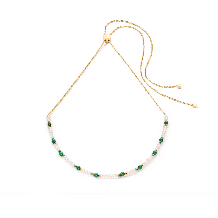 Collier Harmony Perles d'eau douce et malachite or
