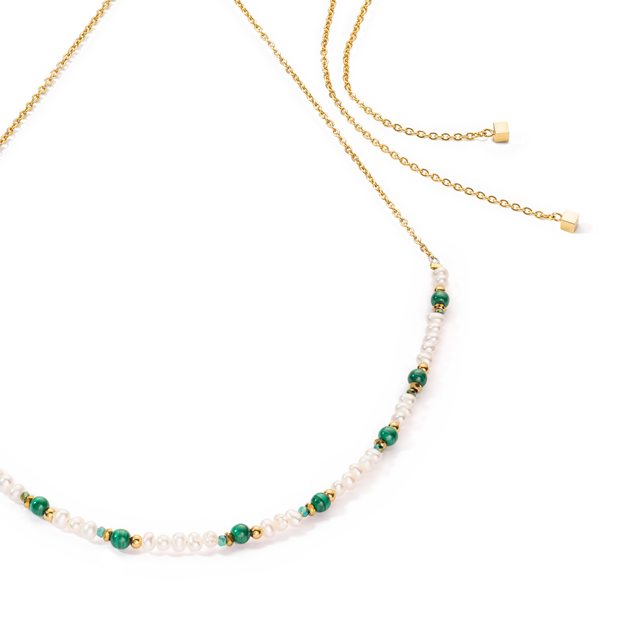 Collier Harmony Perles d'eau douce et malachite or