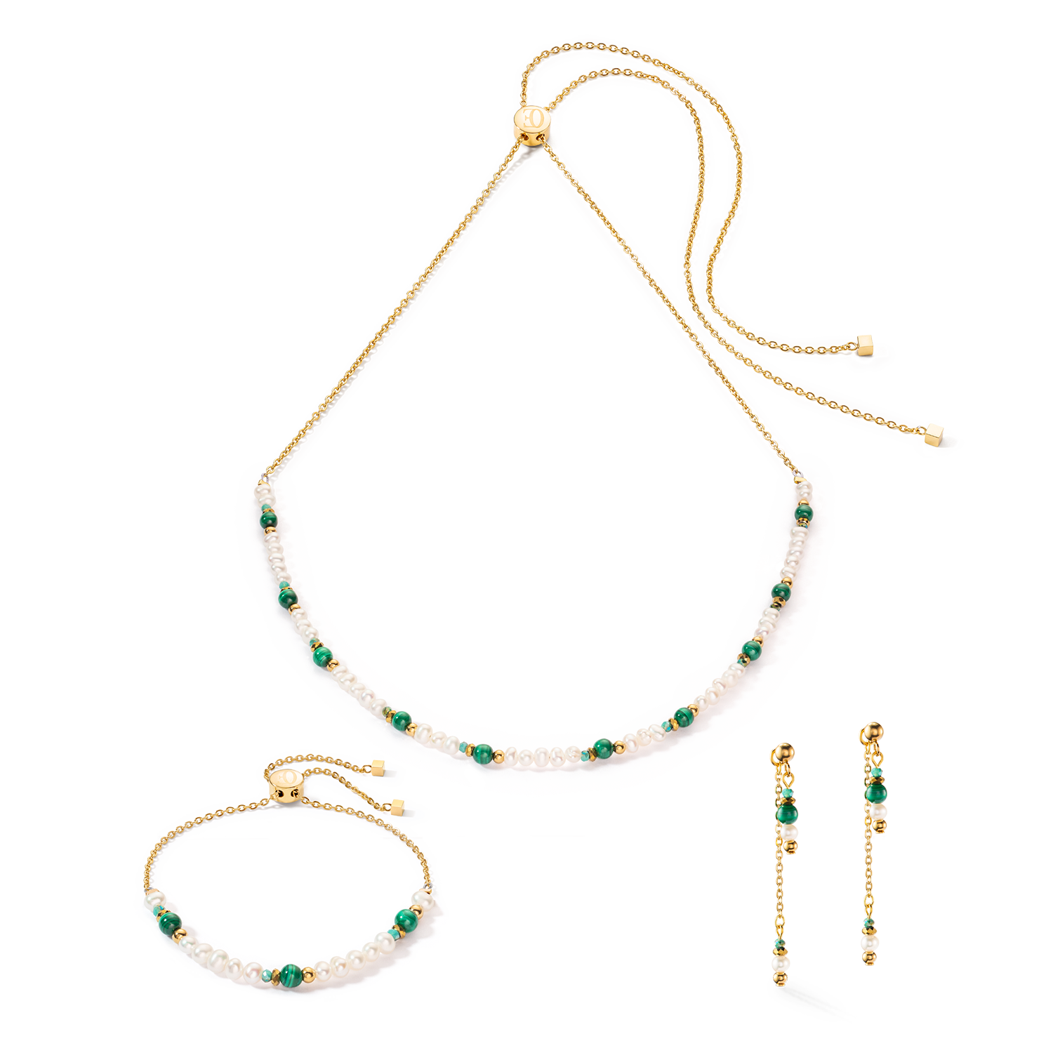 Collier Harmony Perles d'eau douce et malachite or