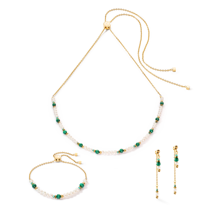 Collier Harmony Perles d'eau douce et malachite or