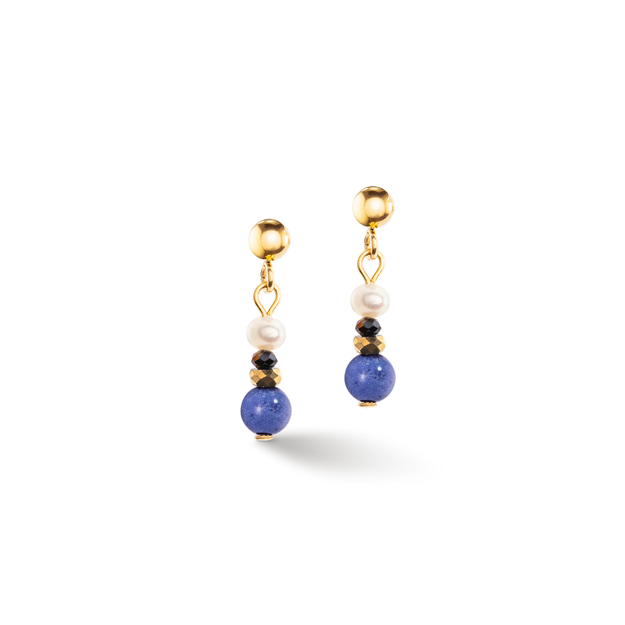 Boucles d'oreilles Flow Perles d’eau douce et sodalite or