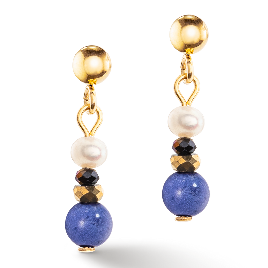 Boucles d'oreilles Flow Perles d’eau douce et sodalite or