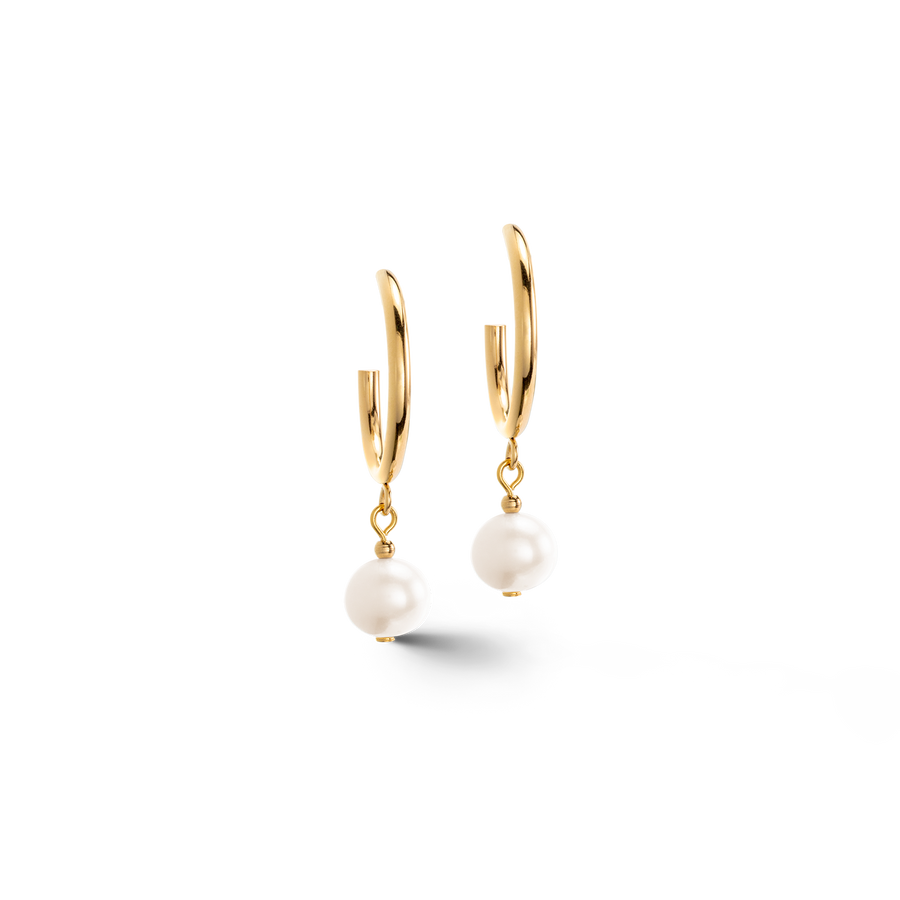 Boucles d'oreilles créoles Perles d'eau Douce & Chunky Chain Navette Multiwear blanc-or