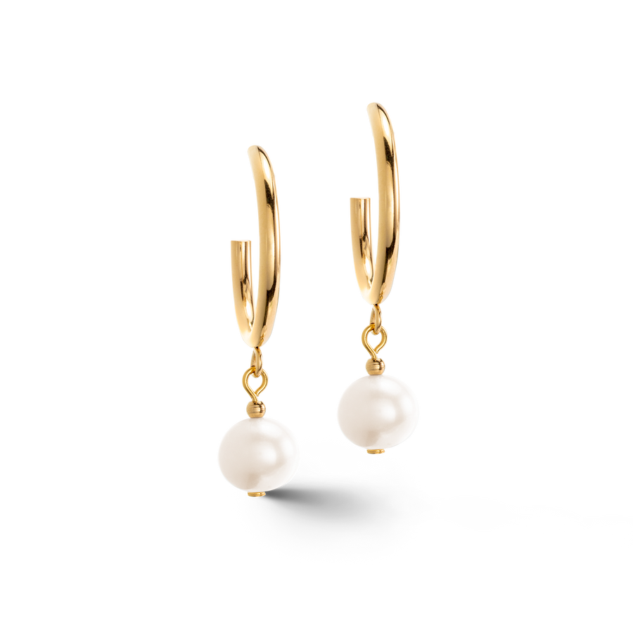Boucles d'oreilles créoles Perles d'eau Douce & Chunky Chain Navette Multiwear blanc-or