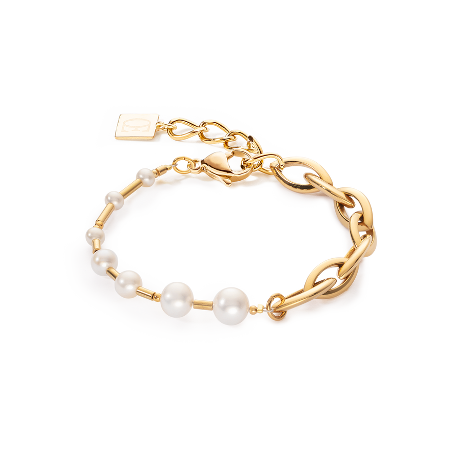 Bracelet Perles d'eau Douce & Chunky Chain Navette Multiwear blanc-or