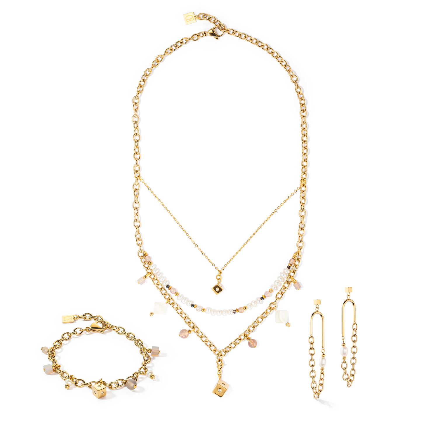 Boucles d'oreilles Boho Perles d'eau douce or blanc