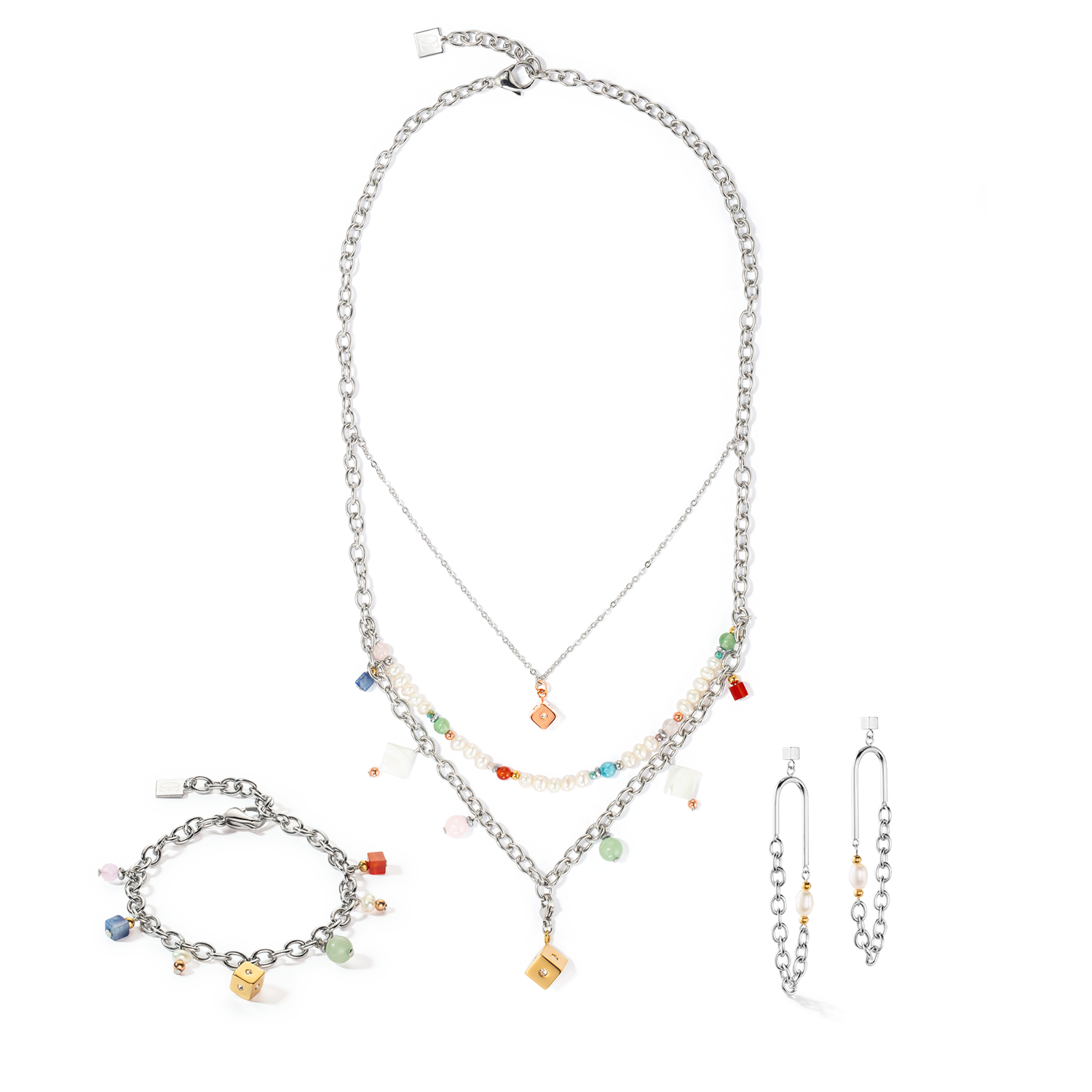 Boucles d'oreilles Boho Perles d'eau douce argent multicolore