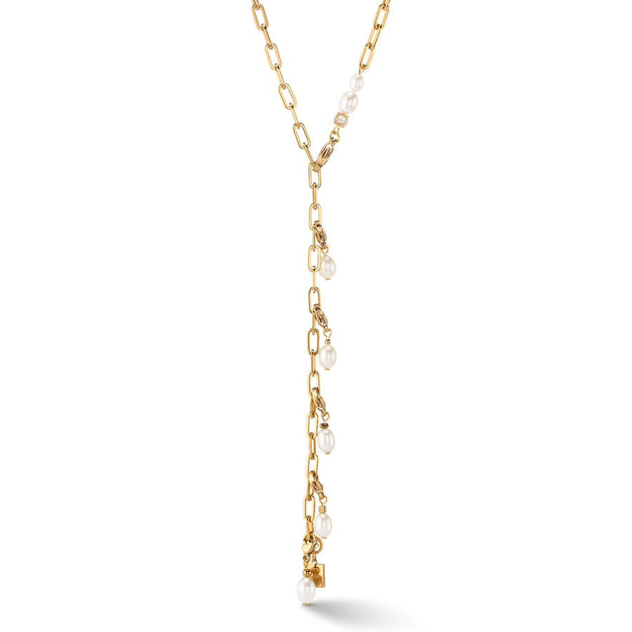 Collier Modern Chain et perles d'eau douce Charms or