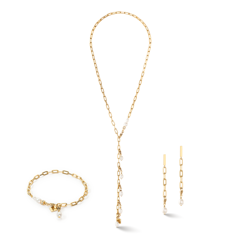 Collier Modern Chain et perles d'eau douce Charms or