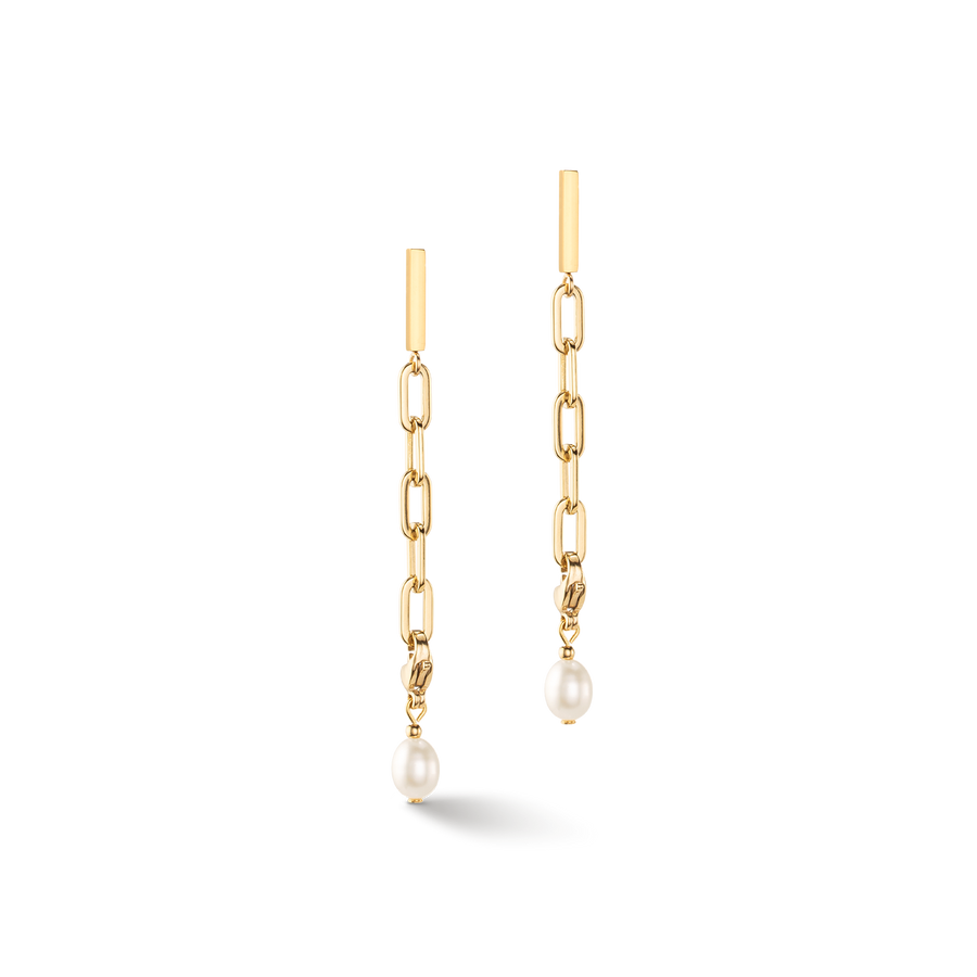 Boucles d'oreilles Modern Chain et perles d'eau douce Charms or