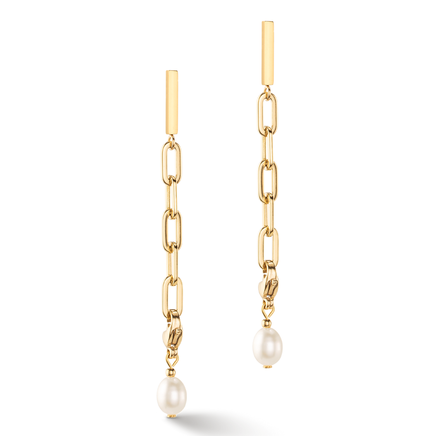 Boucles d'oreilles Modern Chain et perles d'eau douce Charms or