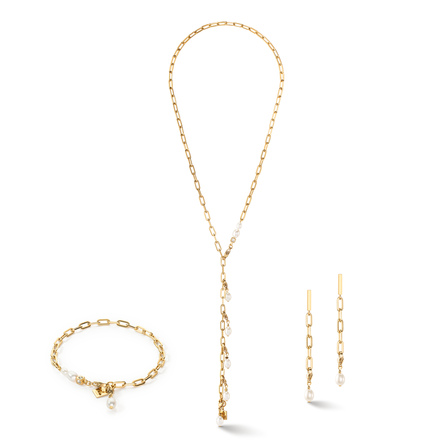 Boucles d'oreilles Modern Chain et perles d'eau douce Charms or