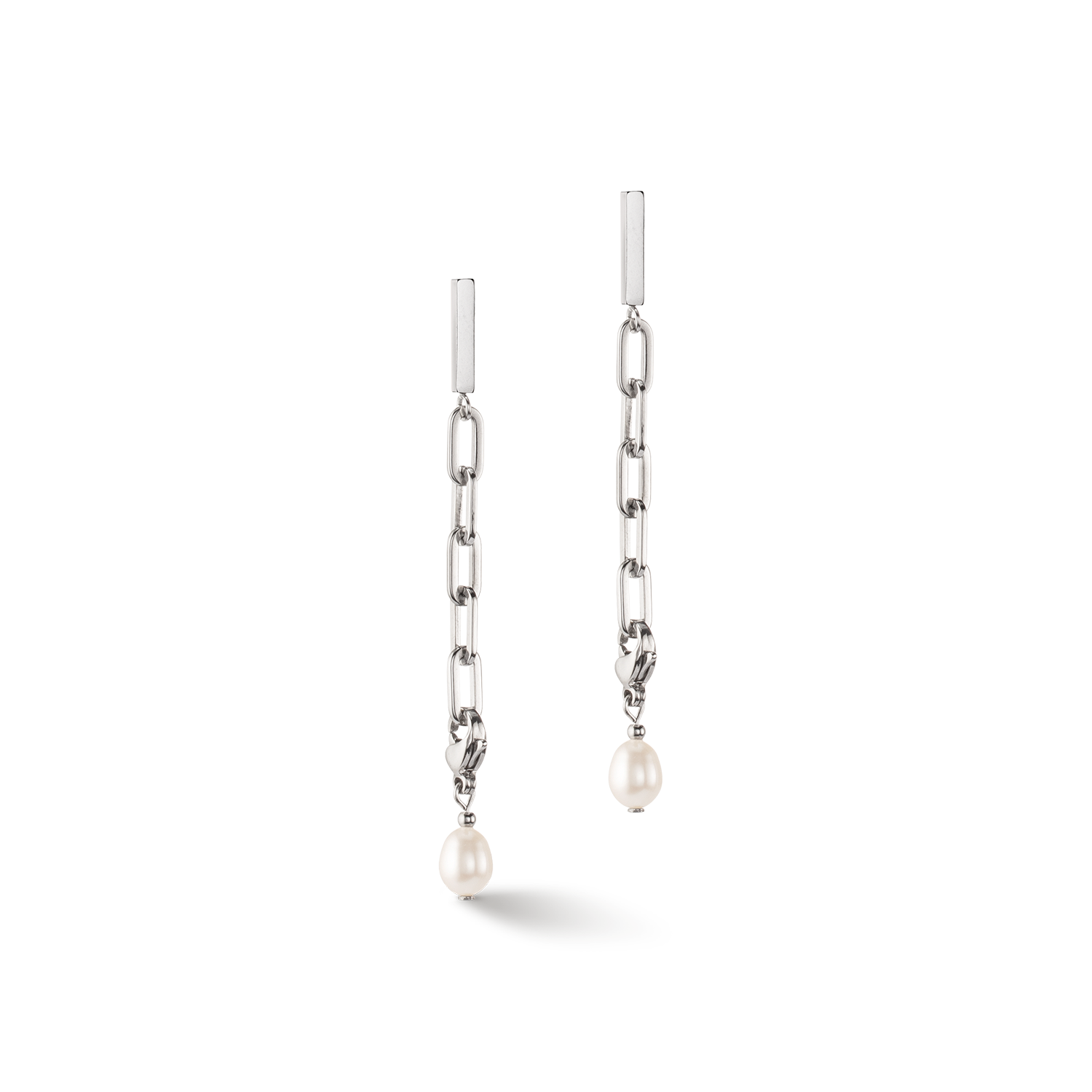 Boucles d'oreilles Modern Chain et perles d'eau douce Charms argent