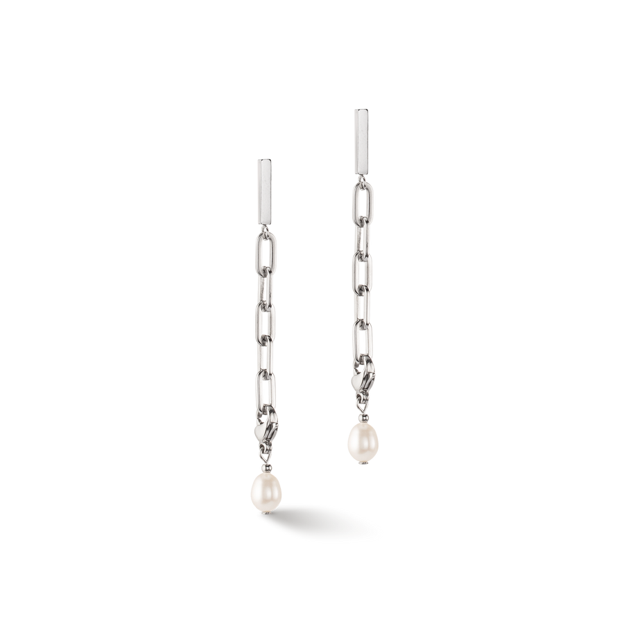 Boucles d'oreilles Modern Chain et perles d'eau douce Charms argent