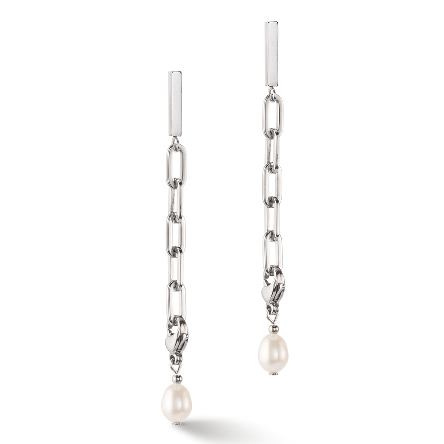 Boucles d'oreilles Modern Chain et perles d'eau douce Charms argent