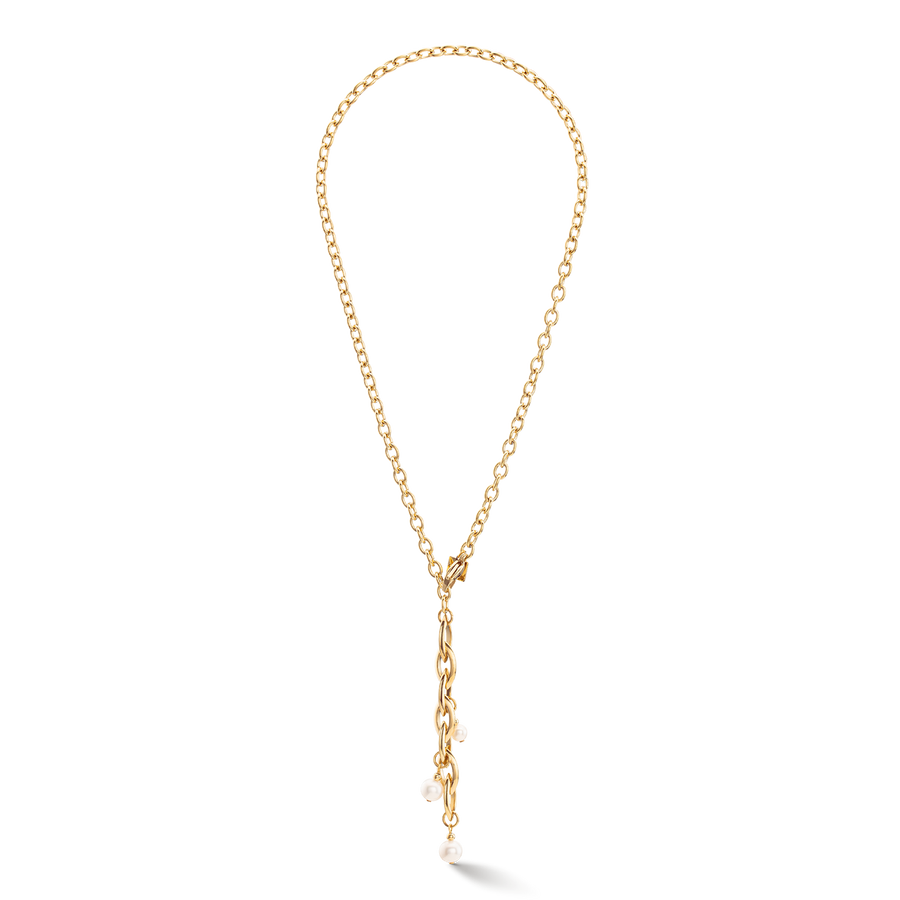 Collier Y Navette Perles d'eau douce or
