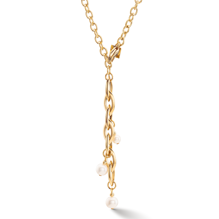 Collier Y Navette Perles d'eau douce or