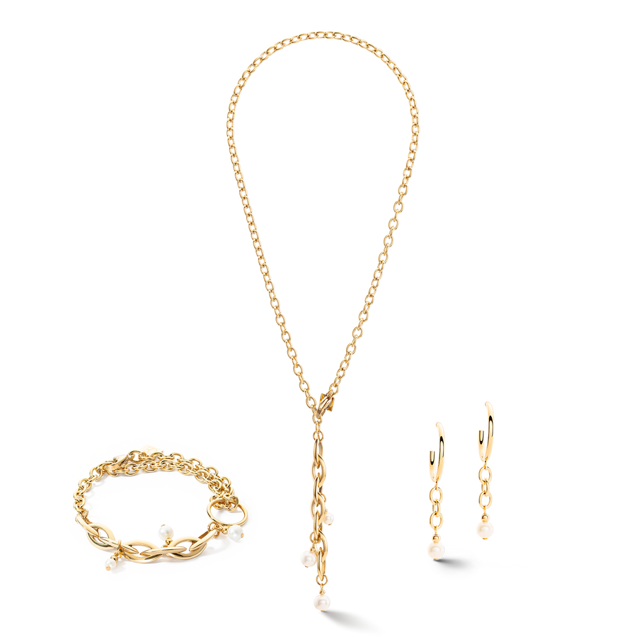 Collier Y Navette Perles d'eau douce or