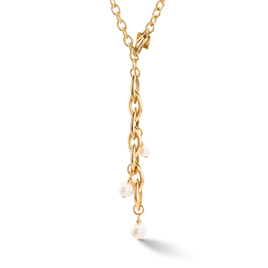 Collier Y Navette Perles d'eau douce or