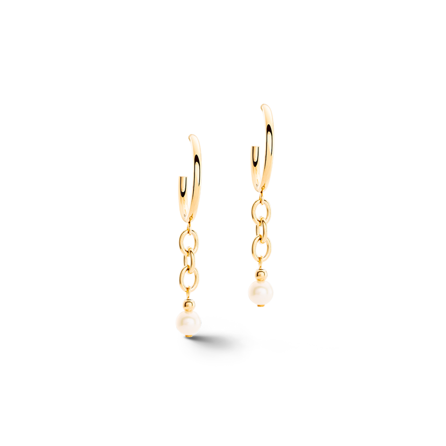 Boucles d'oreilles Creole Y Navette Perles d'eau douce or