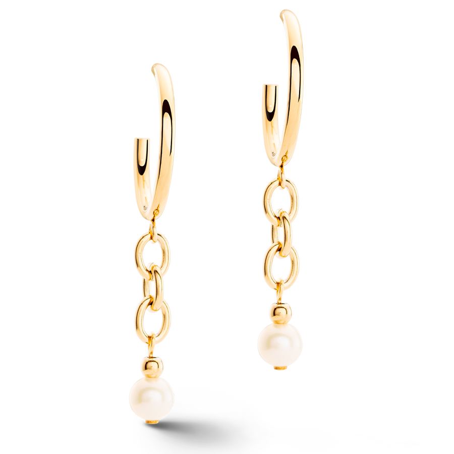 Boucles d'oreilles Creole Y Navette Perles d'eau douce or