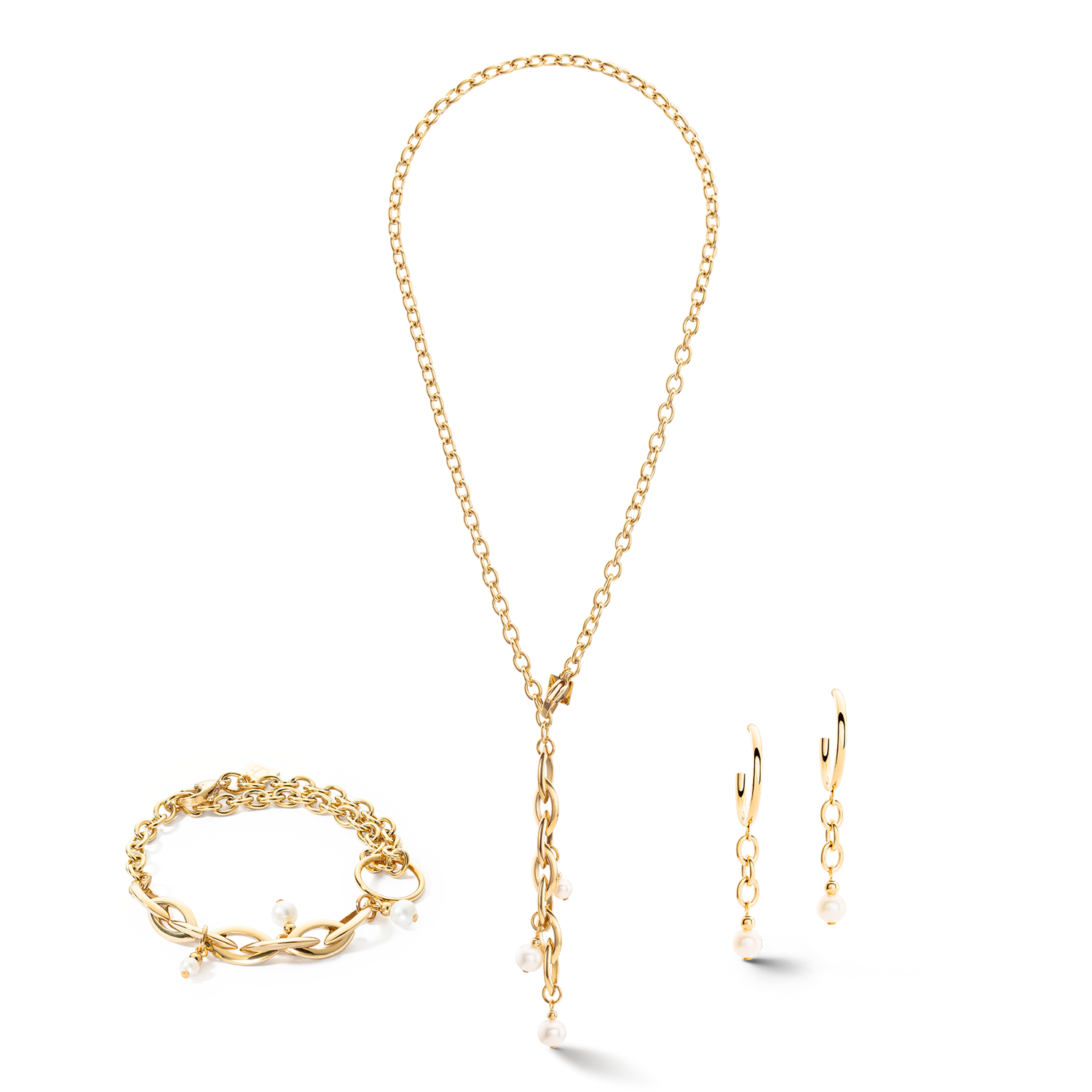 Boucles d'oreilles Creole Y Navette Perles d'eau douce or