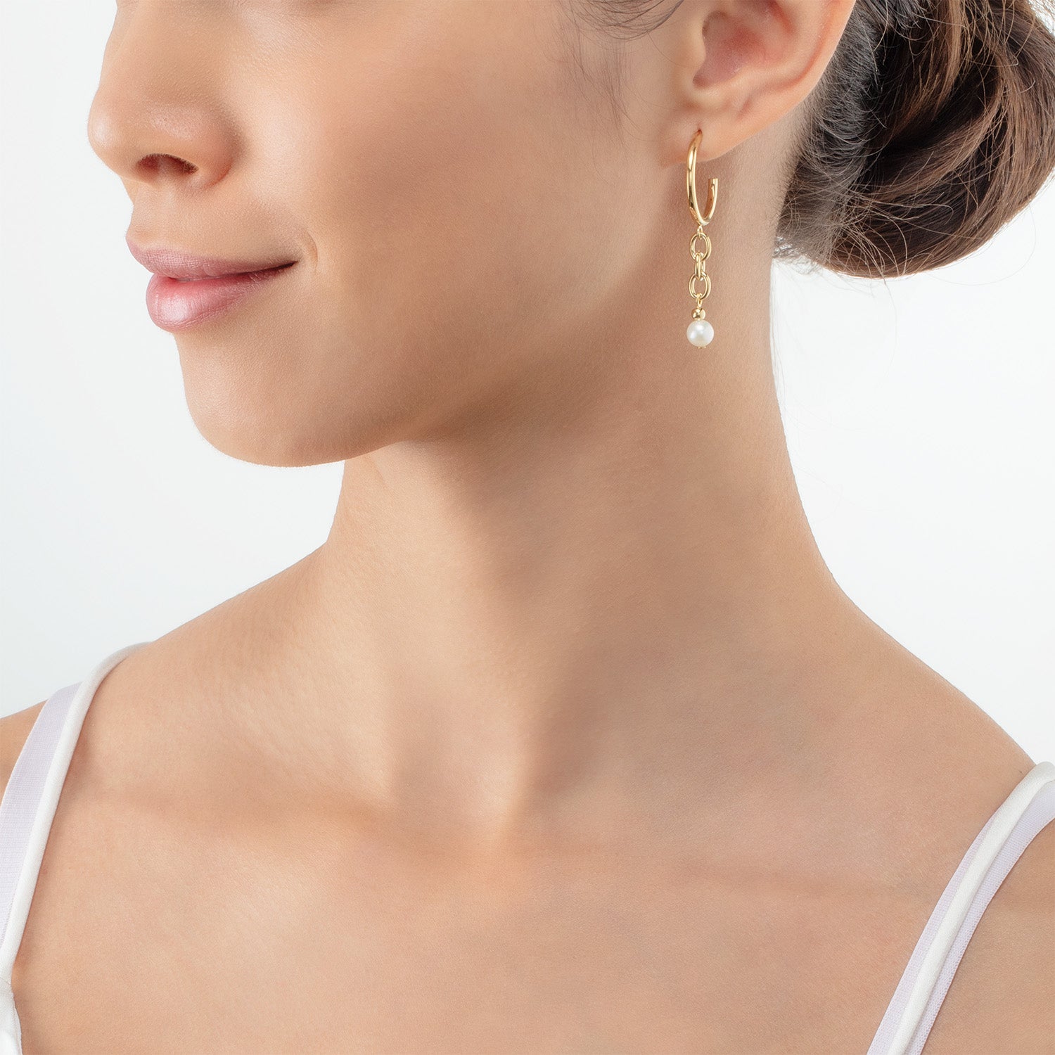 Boucles d'oreilles Creole Y Navette Perles d'eau douce or