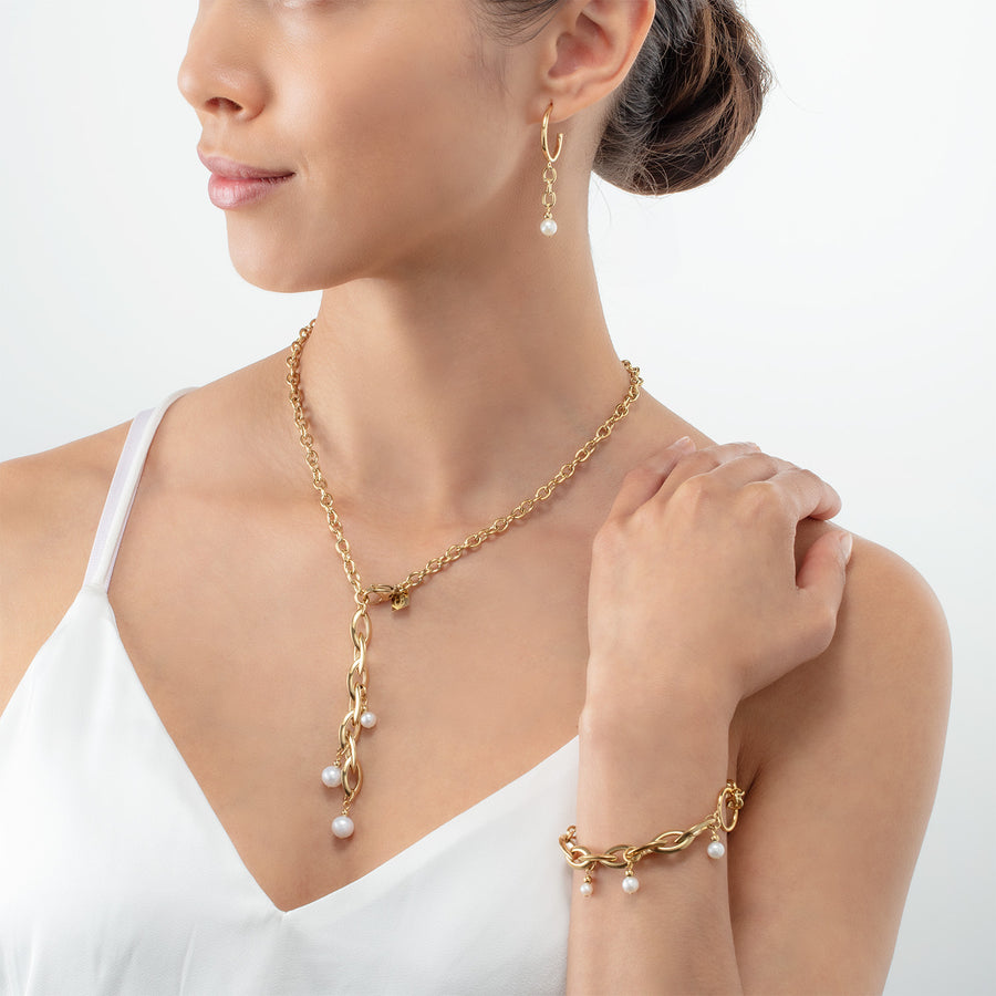 Bracelet Y Navette Perles d'eau douce or
