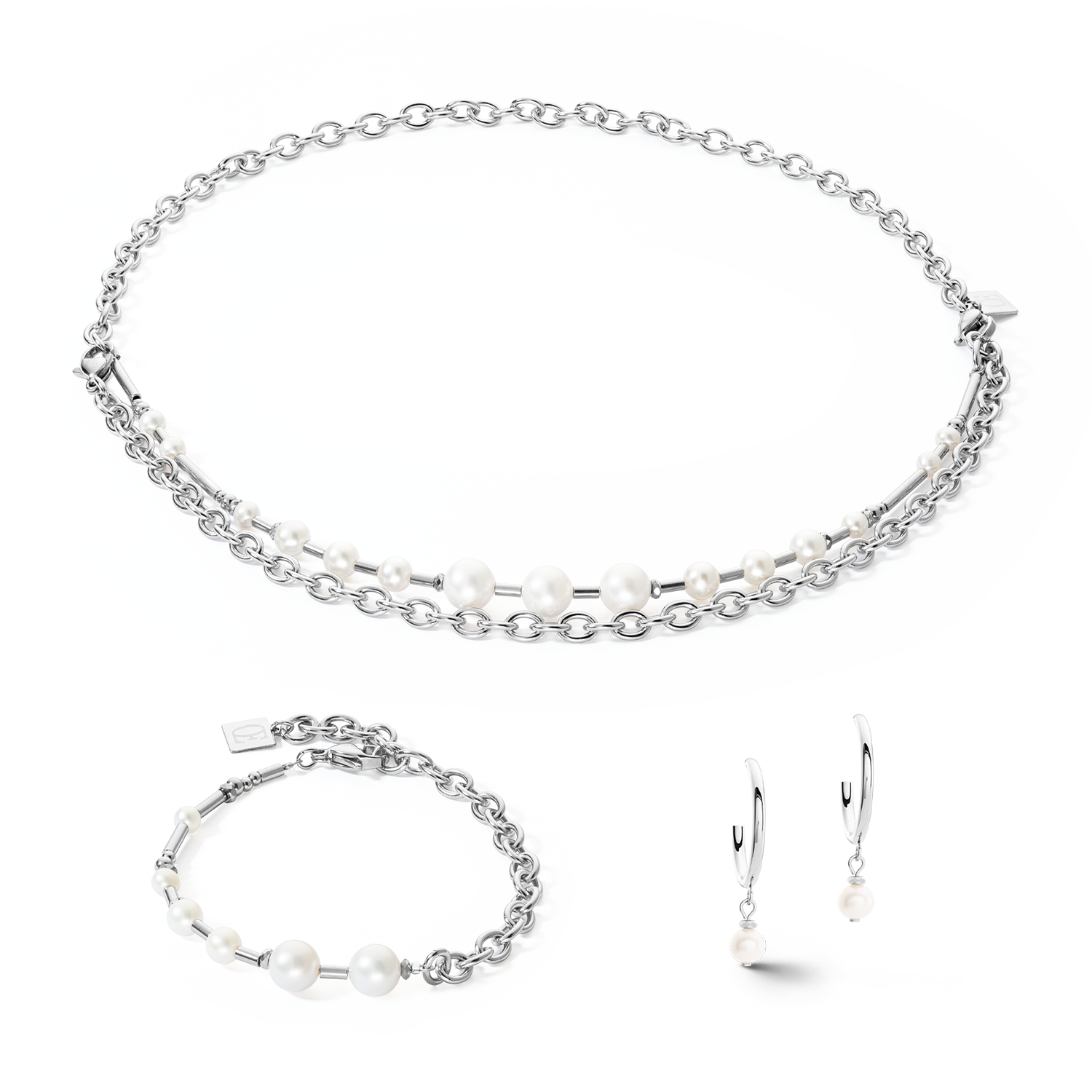 Boucles d'oreilles Creole Perles d'eau douce et chaîne Multiwear argent