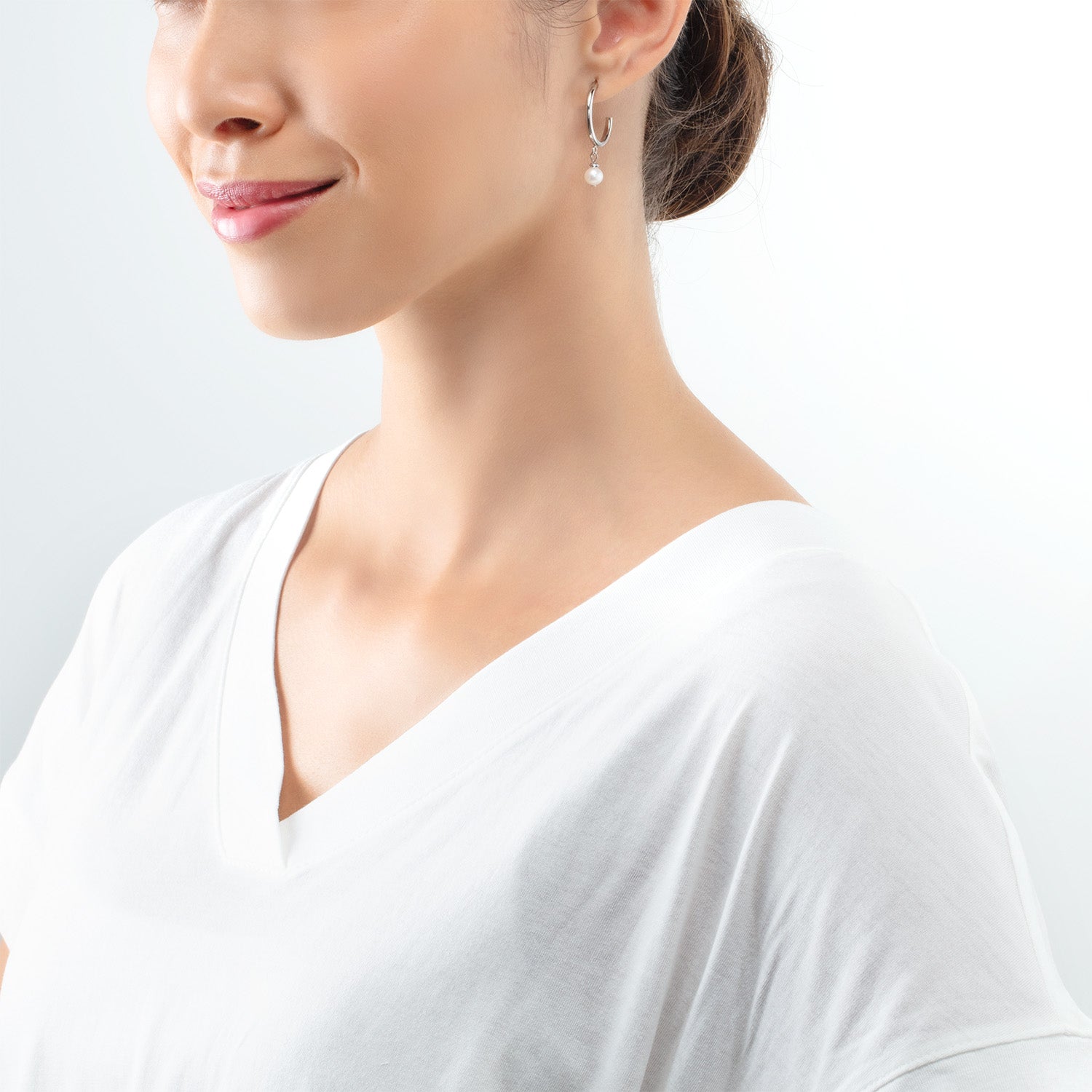 Boucles d'oreilles Creole Perles d'eau douce et chaîne Multiwear argent
