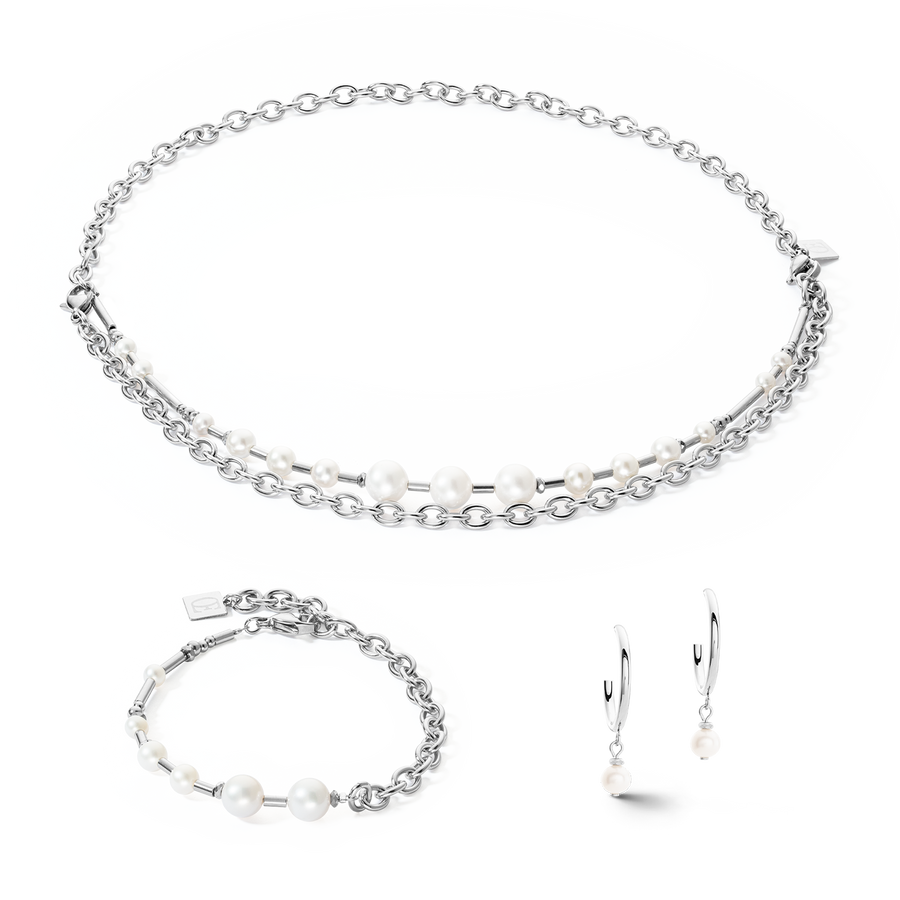 Bracelet Perles d'eau douce et chaîne Multiwear argente