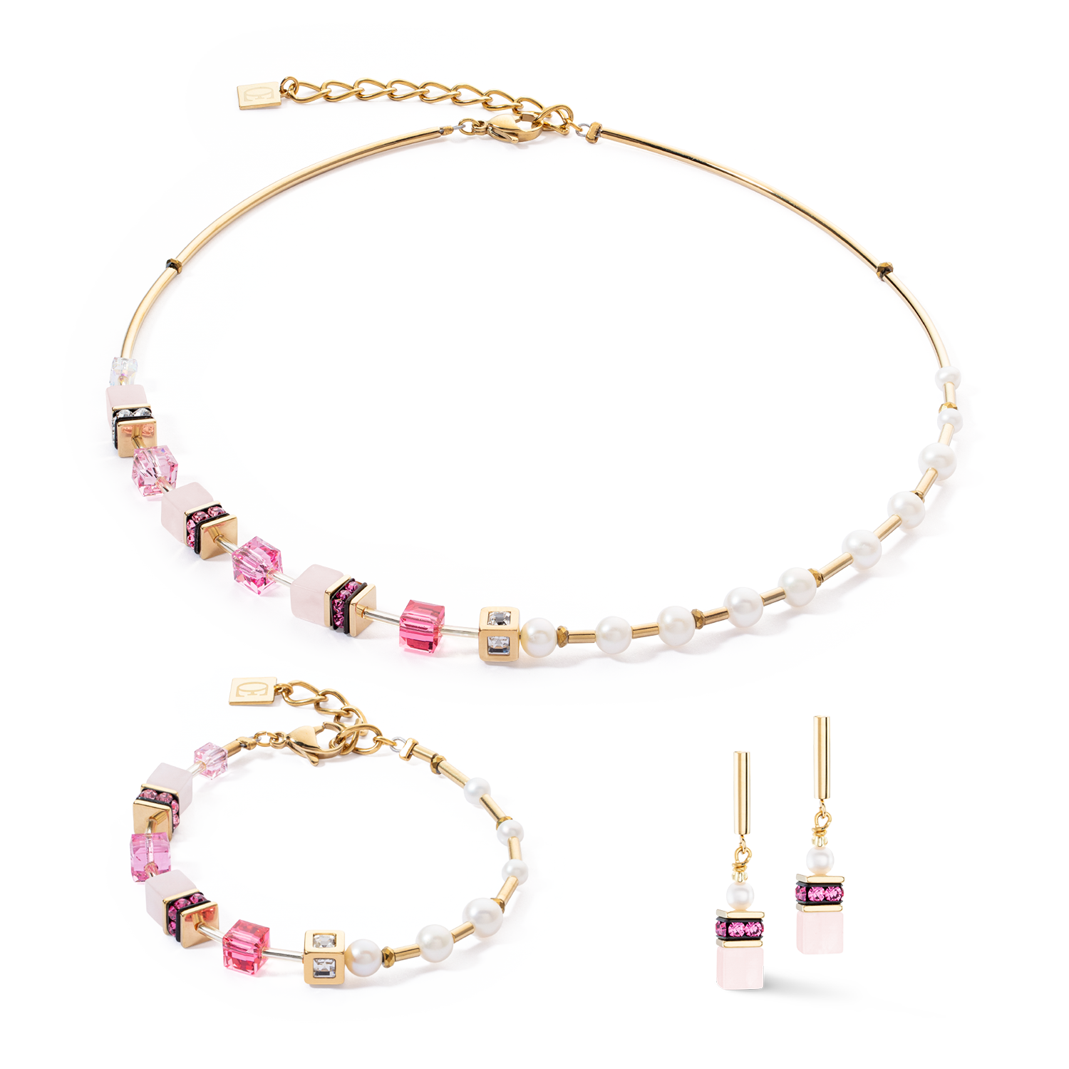 Collier GeoCUBE® Fusion Precious Pearl Mix or-rose vif