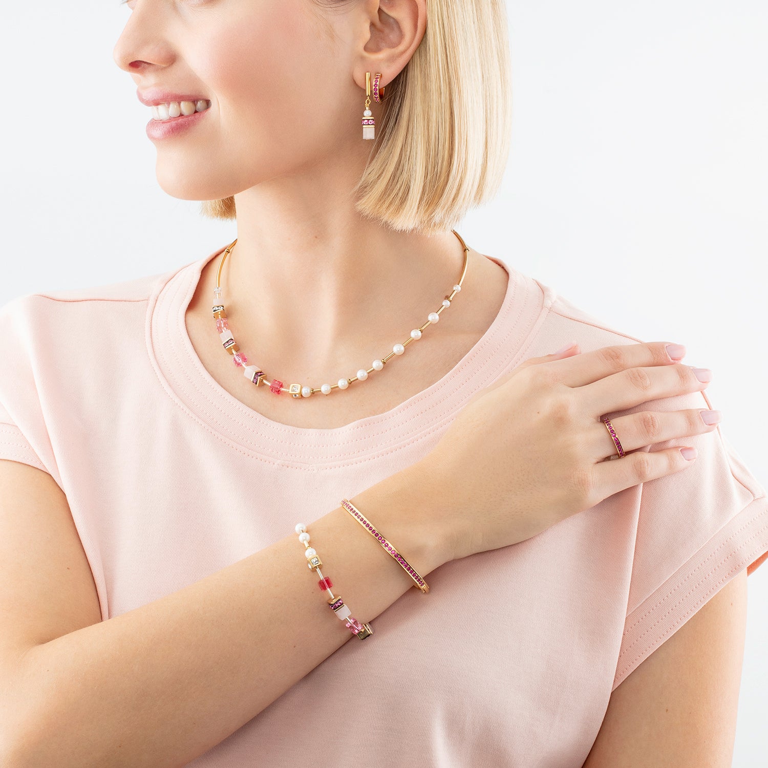 Collier GeoCUBE® Fusion Precious Pearl Mix or-rose vif